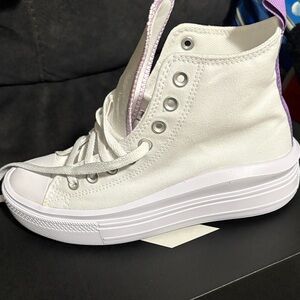 Stylish White and Purple High-Top Sneakers